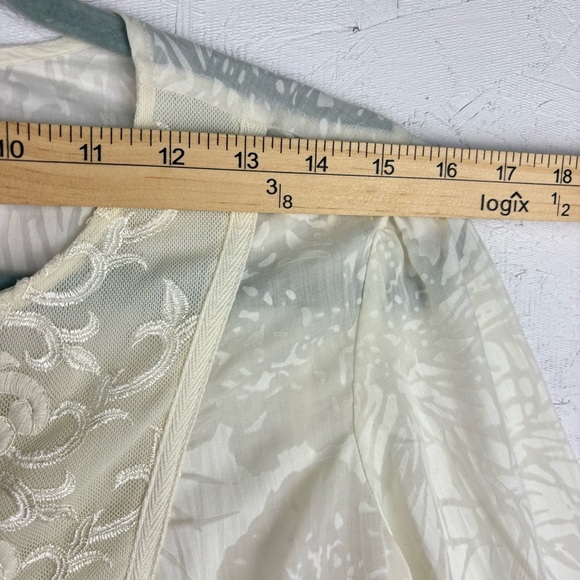 Coldwater Creek Cream Lace Jacquard Blouse Sheer Peasant Tunic Bohemian Sz Small - Picture 7 of 12